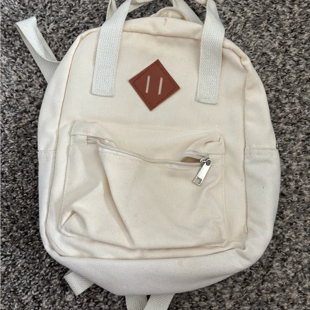 Cream and Brown Casual Backpack with Leather Accents